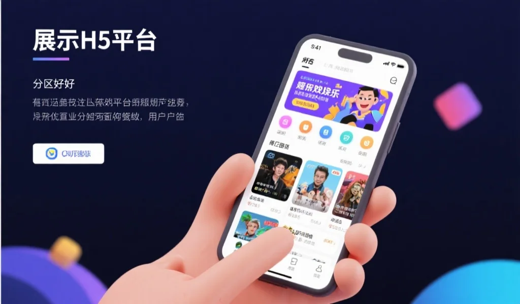 展示H5娱乐平台界面,界面友好、功能分区清晰,用户正在愉快地浏览各类娱乐内容